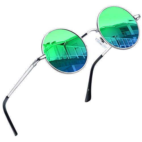 Joopin Polarized Lennon Round Sunglasses, Men Women Retro Hippie Small Circle Sun Glasses (Green) steampunk buy now online