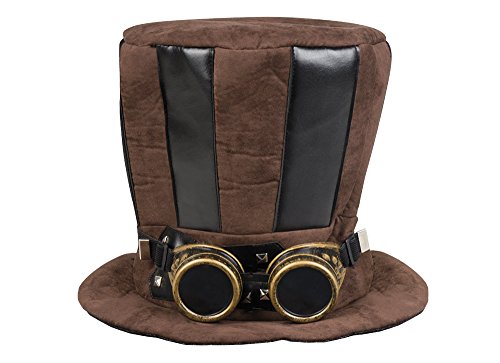 Boland - Hat Cylinder Tuba Steampunk with Glasses for Adults, Brown, One Size, 54514 steampunk buy now online