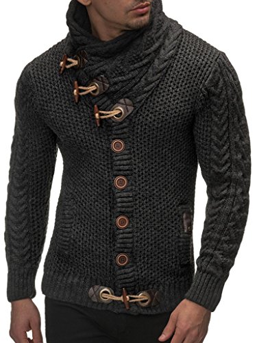 Leif Nelson Men Cardigan Jacket Shawl Collar LN-4195 Anthracite XXX-Large steampunk buy now online