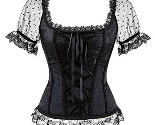 Zooma Retro Steampunk Gothic Bustier Corset Top Vintage Brocade Lace Up Waist Cincher (UK 20, Black) steampunk buy now online