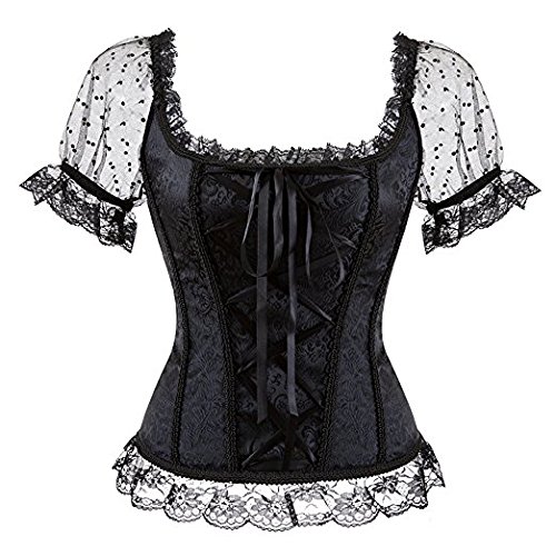 Zooma Retro Steampunk Gothic Bustier Corset Top Vintage Brocade Lace Up Waist Cincher (UK 20, Black) steampunk buy now online