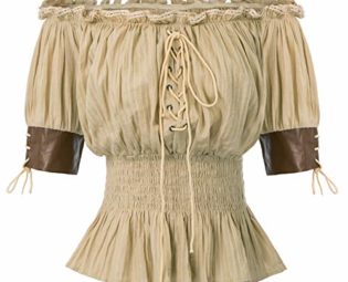 Belle Poque Women's Vintage Half Sleeve Off Shoulder Lace-Up Steampunk Tops Khaki Size XXL steampunk buy now online