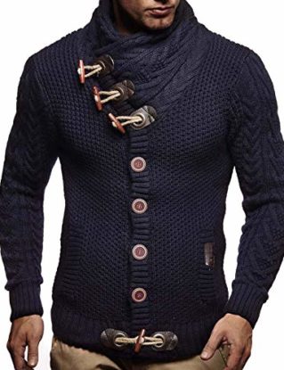 LEIF NELSON LN4195 Men's Irresistible Knitted Turtleneck Cardigan Dark Blue M steampunk buy now online