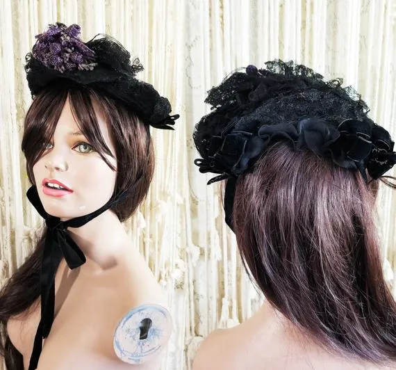 Antique 1860 Victorian Mourning Crown Bonnet by SirenCallVintage steampunk buy now online
