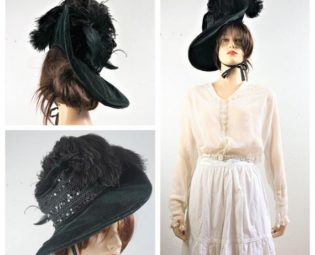 Antique Edwardian Silk Velvet Plumed WIDE BRIM Hat A+ Condition - 1800's Fur Feather Hat -Cloche' Hat - Steampunk Cosplay Antique Hat by HippieVintageGirl steampunk buy now online