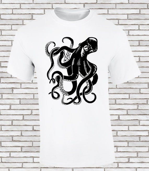 Black Octopus T Shirt! Hand drawn design! Screen printing over cotton! by ImmramaCo steampunk buy now online