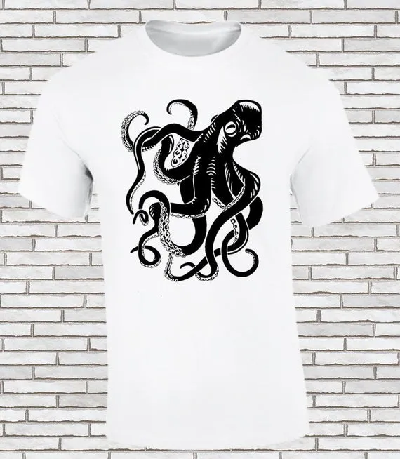 Black Octopus T Shirt! Hand drawn design! Screen printing over cotton! by ImmramaCo steampunk buy now online