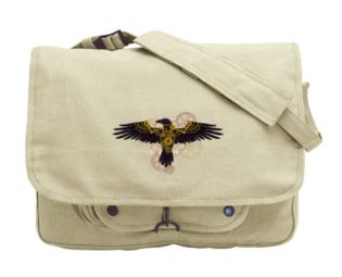 Clockwork Raven Embroidered Canvas Messenger Bag by JumpingJackalope steampunk buy now online