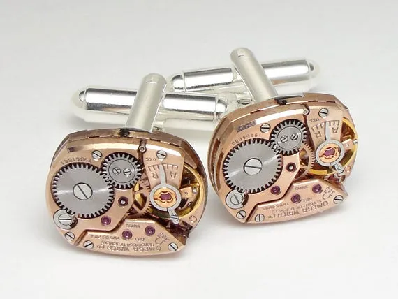 Genuine Omega Watch Cufflinks in Rose Gold ideal Wedding or Anniversary Gift Grooms Formal Wear Silver Mens Cuff Links Steampunk Jewelry by steampunknation steampunk buy now online