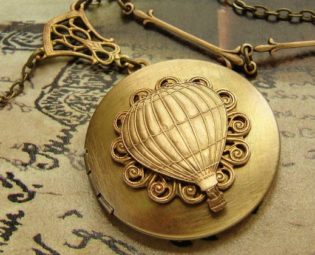 Hot air balloon locket Necklace - steampunk edwardian vintage locket necklace, long locket necklace, traveler adventurous by soradesigns steampunk buy now online