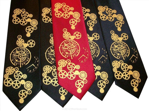 RokGear neckties Steampunk clock works print - print to order on your colors by RokGear steampunk buy now online