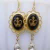 Royal Glamour // Back and Gold Crown Cameo Earrings w/ Vintage Crystal Drops 1940s Handpainted Intaglio Cameos Midcentury Gothic Pinup Deco by LaPlumeNoir steampunk buy now online