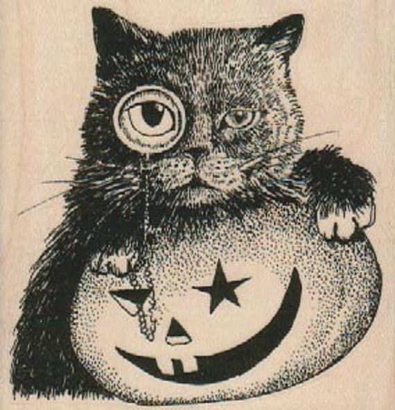 Rubber stamp Halloween cat and pumpkin Jack o Lantern Mounted scrapbooking supplies number 18279 by pinkflamingo61 steampunk buy now online