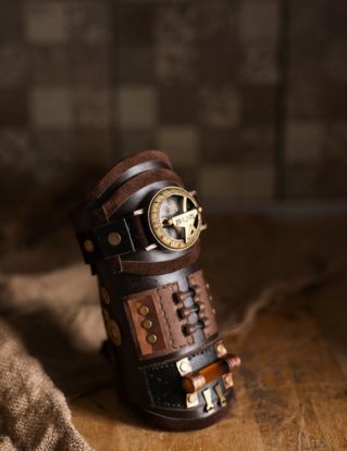 Steampunk leather bracelet with wrist compass, brown steampunk wristband, steampunk cuff, cosplay accessory by LullisCraft steampunk buy now online