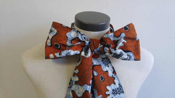 Upcycled Steampunk Clothing, Mad Hatter Bow Tie- Alice in Wonderland (Brown and Blue Batik Cotton Print) Neck Tie, Handmade Bow Tie by enduredesigns steampunk buy now online