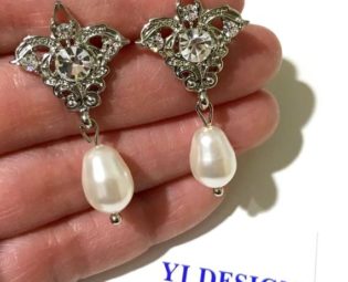Victorian Wedding Earrings, Pearl Drop Earrings, Gothic Bridal Earrings, Teardrop Wedding Jewelry, Steampunk Bridal Jewelry, GOTHICA by YJDesign steampunk buy now online
