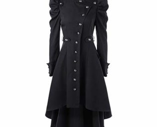 BURFLY Women's Retro Tailcoat, Vintage Tuxedo Buttoned Down Midi Trench Coat, Victorian Overcoat Medieval Fancy Dress Gothic Steampunk Uniform European Costume, Plus Size 10-18 UK Black steampunk buy now online