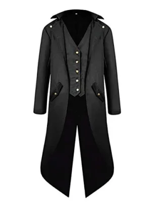 VERNASSA Mens Steampunk Vintage Tailcoat Jacket Gothic Victorian Medieval Halloween Costume Coat, XL, Black steampunk buy now online