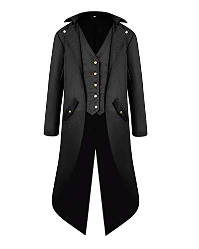 VERNASSA Mens Steampunk Vintage Tailcoat Jacket Gothic Victorian Medieval Halloween Costume Coat, XL, Black steampunk buy now online