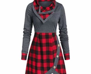 Auifor Women's Fashion Dresses Long Sleeve Plaid Patchwork Buttons Pullover Dress with Irregular Hem Fitted Waist Sweatshirt Dress(Red,XXL) steampunk buy now online