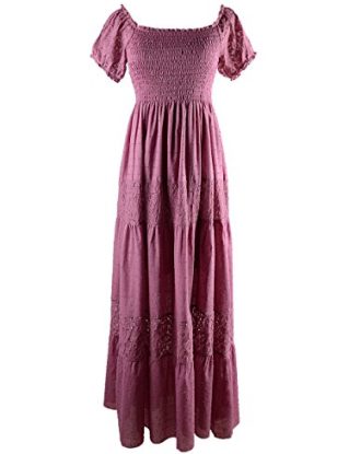 Anna-Kaci Womens Off Shoulder Boho Lace Semi Sheer Smocked Maxi Long Dress, Pink, XL steampunk buy now online