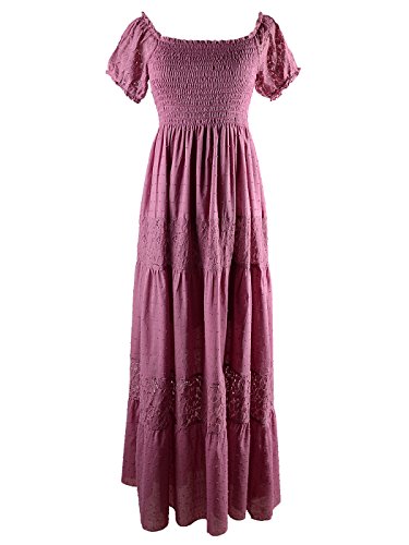 Anna-Kaci Womens Off Shoulder Boho Lace Semi Sheer Smocked Maxi Long Dress, Pink, XL steampunk buy now online