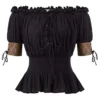 Belle Poque Women's Gothic Lace-Up Front Smocked Waist Off Shoulder Tops Black Size XL steampunk buy now online Belle Poque Women's Gothic Lace-Up Front Smocked Waist Off Shoulder Tops Black Size XL steampunk buy now online