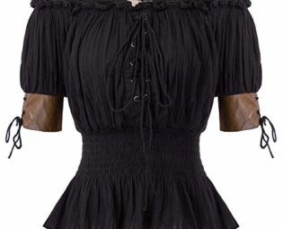 Belle Poque Women's Gothic Lace-Up Front Smocked Waist Off Shoulder Tops Black Size XL steampunk buy now online