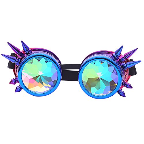 Unisex Polarized Steampunk Sunglasses Diffracted Lens Vintage Retro Round Sunglasses Cyber Goggles Kaleidoscope Punk Hippy,Comfort Ideal for Cosplay,Fancy Dress Costumes (B) steampunk buy now online