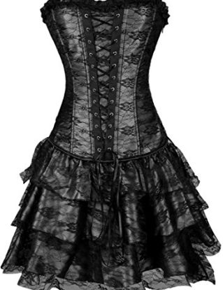 EUDOLAH Sexy Corset Gothic Boned Dress Bustier Clubwear Lingerie Set for Women (UK Size 10-12 (L), Black) steampunk buy now online