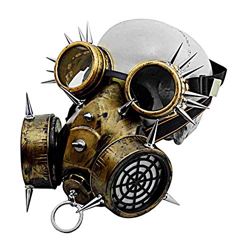 Steampunk Gothic Vintage Spikes Gas Mask Goggles Cosplay Props Halloween Costume Accessories Men/Women (mask with goggles) steampunk buy now online