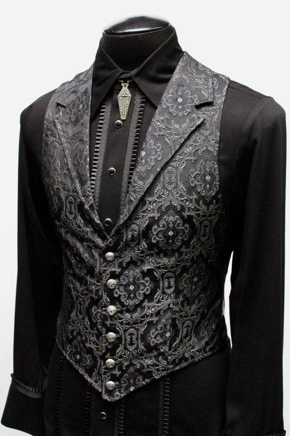 ARISTOCRAT VEST - Black Edwardian Brocade Fabric by ShrineofHollywood steampunk buy now online