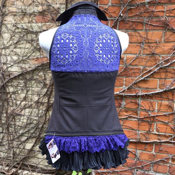 Charcoal Gray M Steampunk Bustle Vest Periwinkle Historical Victorian Festival Fashion Medium by Embody steampunk buy now online