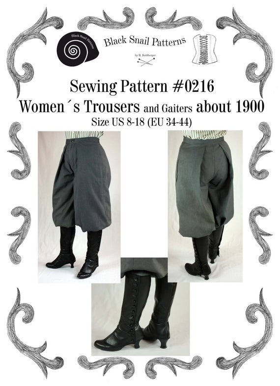 Edwardian Womens Trousers and Gaiters about 1900 #0216 Size US 8-30 (EU 34-56) Pdf Download by BlackSnailPatterns steampunk buy now online