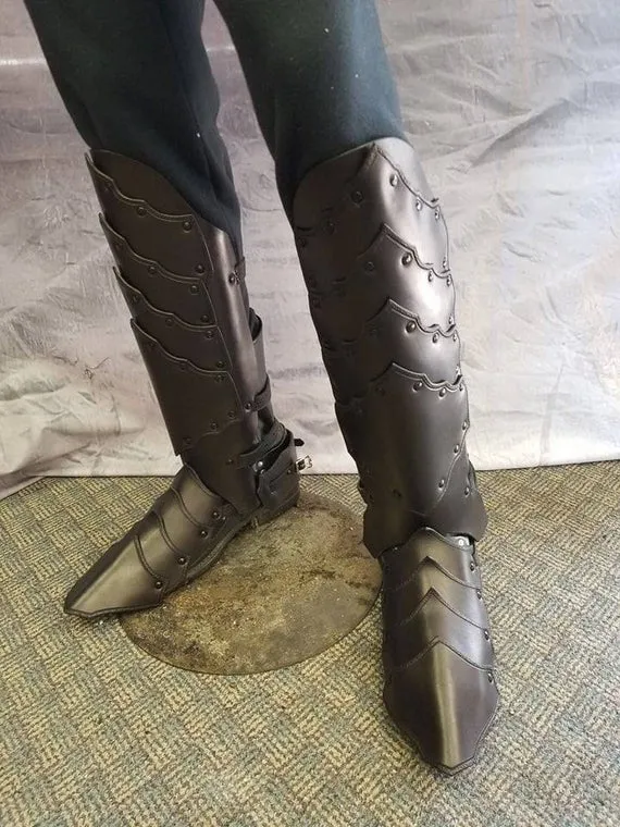 Leather Armor Plated Elven Greaves & Sabatons by SharpMountainLeather steampunk buy now online Leather Armor Plated Elven Greaves & Sabatons by SharpMountainLeather steampunk buy now online