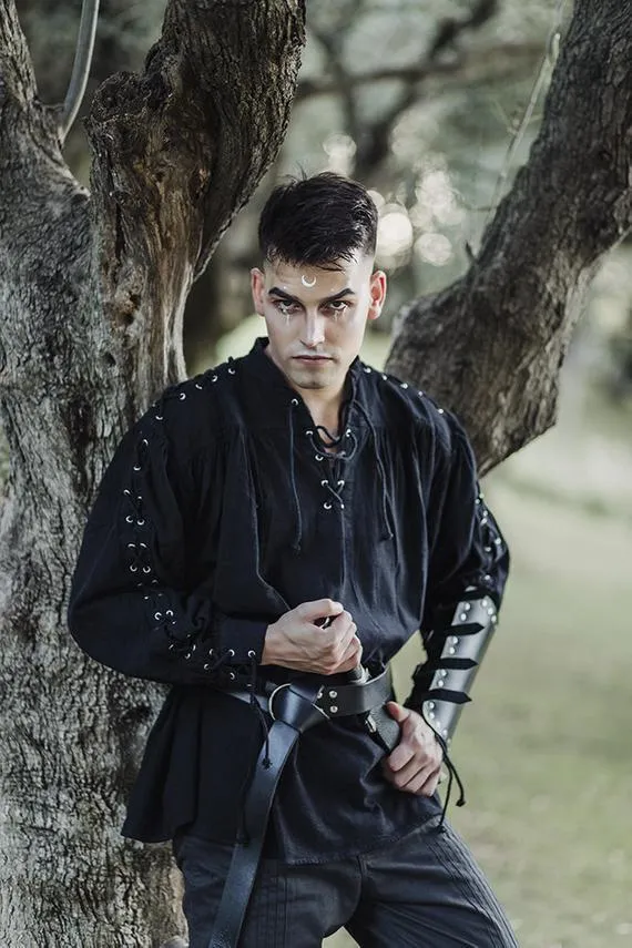 Men shirt Pirate black Cotton Shirt - Steampunk Renaissance Fantasy Medieval Renaissance Costume Cosplay larp by CostureroReal steampunk buy now online