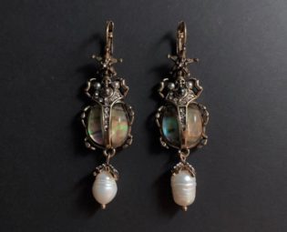 Scarab Abalone Earrings | Opalescent Egyptian Beetle | Art Deco Earrings | Art Nouveau Earrings | Vintage Earrings | Statement Earrings by NordicNoir steampunk buy now online