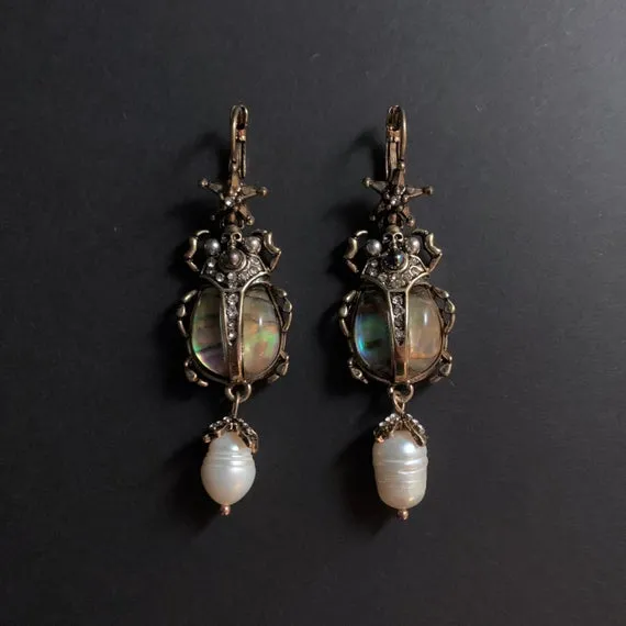 Scarab Abalone Earrings | Opalescent Egyptian Beetle | Art Deco Earrings | Art Nouveau Earrings | Vintage Earrings | Statement Earrings by NordicNoir steampunk buy now online Scarab Abalone Earrings | Opalescent Egyptian Beetle | Art Deco Earrings | Art Nouveau Earrings | Vintage Earrings | Statement Earrings by NordicNoir steampunk buy now online