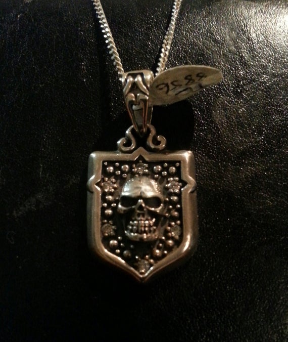 skull shield sterling silver pendant victorian steampunk rockabilly biker gothic punk by JewelrywitAttitude steampunk buy now online