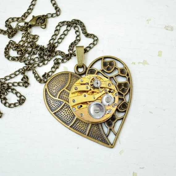 Steampunk Heart pendant, Industrial neclace, Clockwork neclace, Vintage Old gold pendant, Steampunk gift, Clockwork Love Gift for her by SteampunkArtStudio steampunk buy now online Steampunk Heart pendant, Industrial neclace, Clockwork neclace, Vintage Old gold pendant, Steampunk gift, Clockwork Love Gift for her by SteampunkArtStudio steampunk buy now online