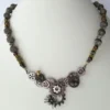 Steampunk Necklace with Cogs and Gears, a Spider, a Rose, Movable Cog by whimsybiz steampunk buy now online