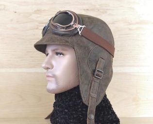 Aviator Hat, Leather Motorcycle Helmet, Pilot Cap, WW2 Military Steampunk Hat, aviation goggles, Leather Old Brown, for Men and Women CA02 by CoteCuir steampunk buy now online