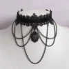 Black Gothic Choker Amethyst Choker Stone Choker Lace Chains Necklace Jewelry by LilacatDesigns steampunk buy now online