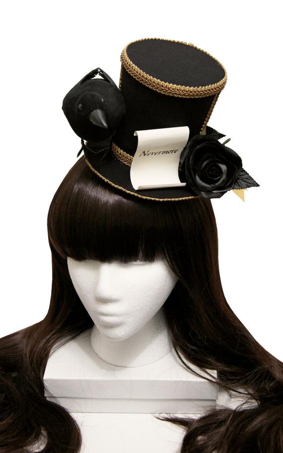 Edgar Allen Poe Nevermore Raven Black Top Hat - 10+ Base Colors and 7 Trim Colors Available - Made to Order by SheenasBellaBows steampunk buy now online