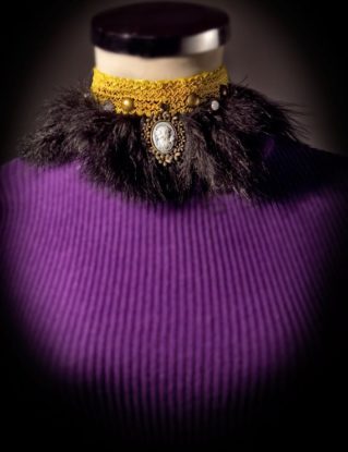 Girl cameo, yellow rigid lace trim neo victorian necklace. by LorenaCordero steampunk buy now online