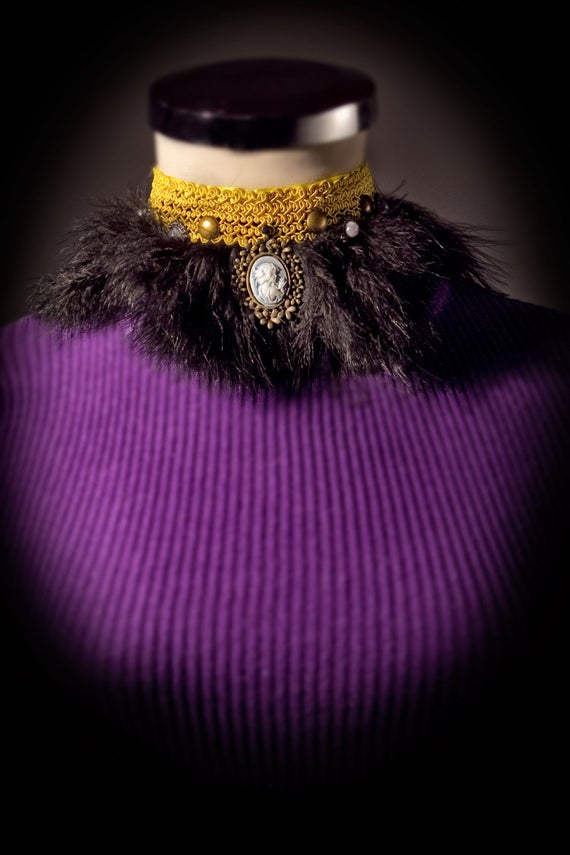 Girl cameo, yellow rigid lace trim neo victorian necklace. by LorenaCordero steampunk buy now online
