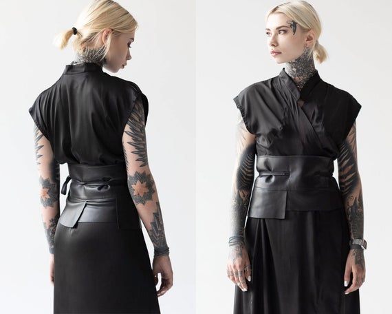 Gothic corset belt, waist body harness, faux leather wide bondage, steampunk punk rock post apocalyptic accessories, black waistband, A0114 by MDNT45 steampunk buy now online