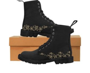 Steampunk Gold Floral Women's Black Combat Boots, Hiking Boots, Motorcycle Riding Boots by CandyCoutureStore steampunk buy now online