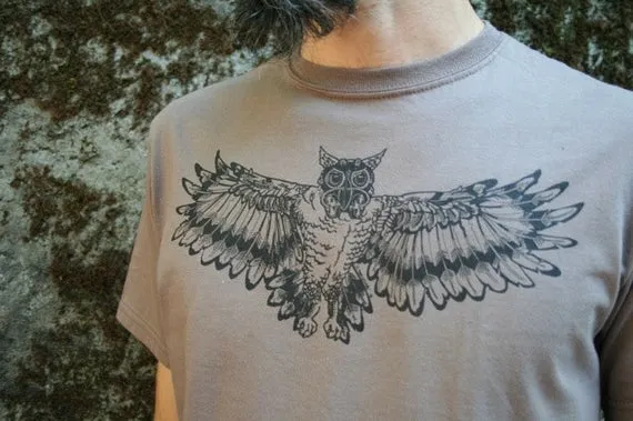 Tee Shirt Men's Gas Mask Owl Steampunk Screen Print Meteorite Tan Organic Cotton by SundialArtsApparel steampunk buy now online Tee Shirt Men's Gas Mask Owl Steampunk Screen Print Meteorite Tan Organic Cotton by SundialArtsApparel steampunk buy now online