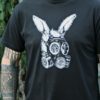 Tee Shirt Men's Gas Mask Rabbit Steampunk Gears Screen Print Black Organic Cotton by SundialArtsApparel steampunk buy now online